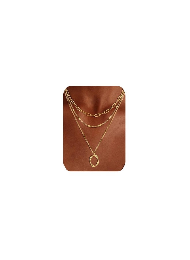 ASCOMY Gold Necklace for Women Layered Necklaces 14K Gold Plated Choker Necklace Layered Paperclip Choker Flat Bar Chain Twist Circle Pendant Necklaces Dainty Jewelry Gifts for Women - Image 1